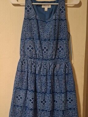 lilt Girls' Blue Patterned Sleeveless Casual Dress
